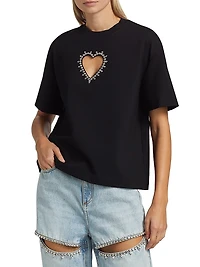 Crystal Heart Cut-Out T-Shirt