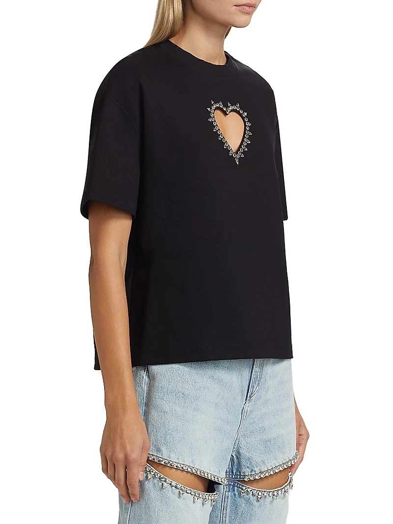 Crystal Heart Cut-Out T-Shirt