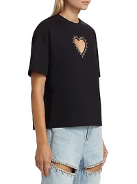 Crystal Heart Cut-Out T-Shirt