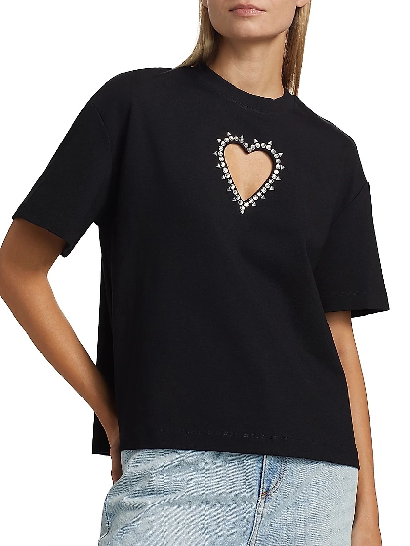 Crystal Heart Cut-Out T-Shirt