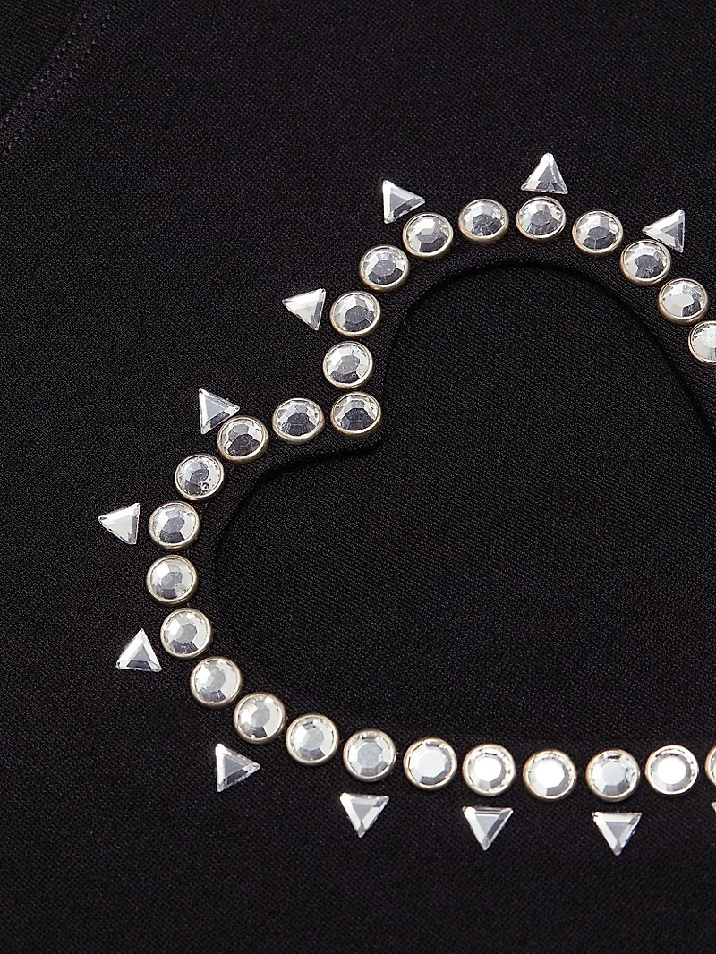 Crystal Heart Cut-Out T-Shirt