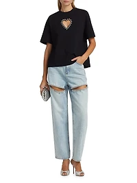 Crystal Heart Cut-Out T-Shirt