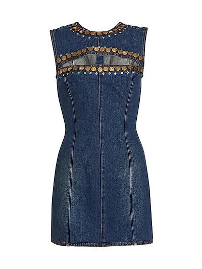 Embellished Cut-Out Denim Sleeveless Minidress