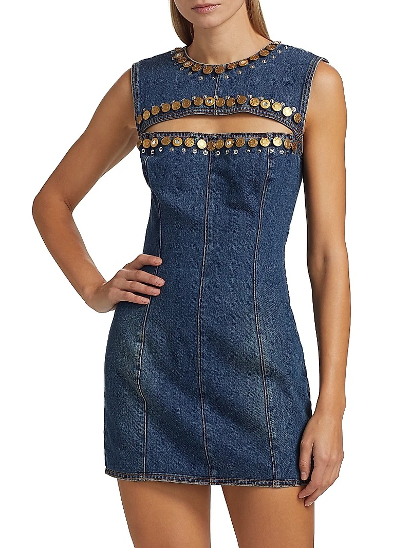 Embellished Cut-Out Denim Sleeveless Minidress