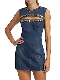 Embellished Cut-Out Denim Sleeveless Minidress