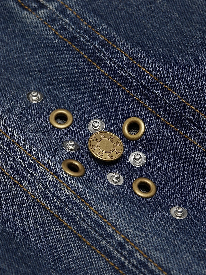 Embellished Denim Handkerchief-Hem Trumpet Midi-Skirt