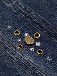 Embellished Denim Handkerchief-Hem Trumpet Midi-Skirt