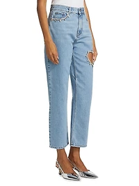 Crystal Heart Mid-Rise Straight Jeans