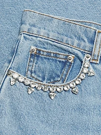 Crystal Heart Mid-Rise Straight Jeans