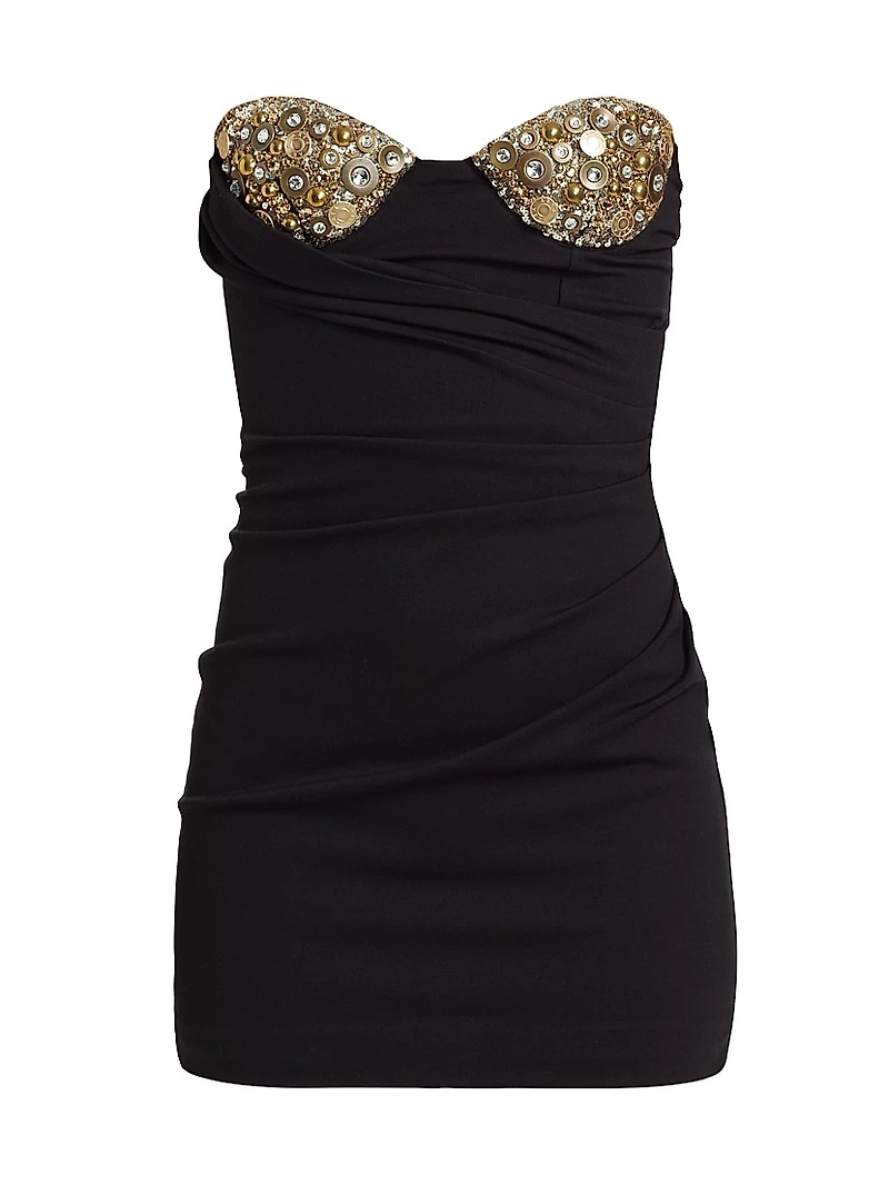 Embellished Ruched Strapless Minidress