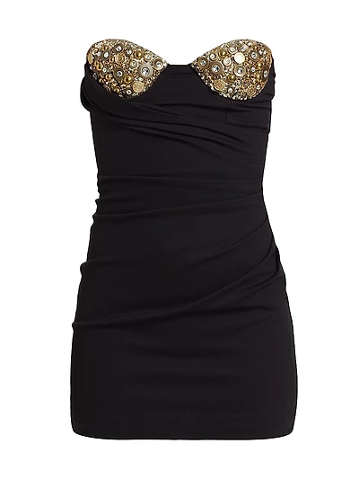 Embellished Ruched Strapless Minidress