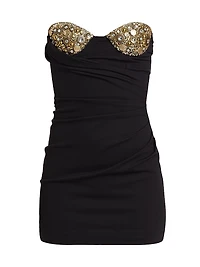 Embellished Ruched Strapless Minidress