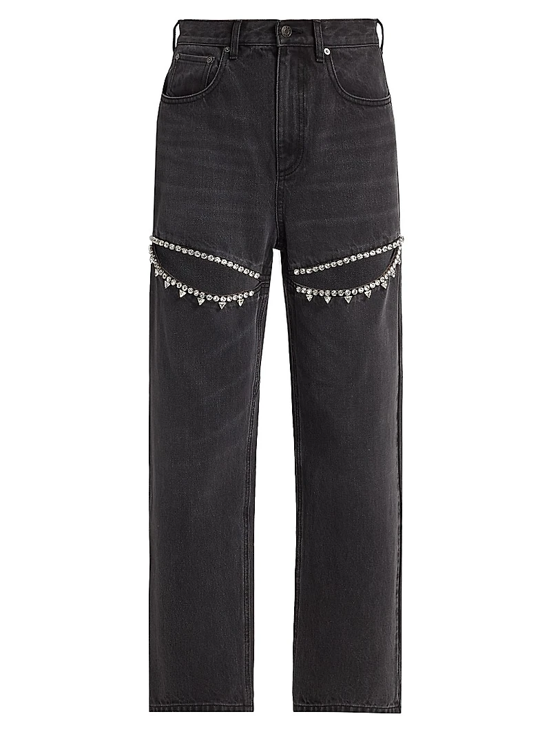 Crystal Slit High-rise Straight-Leg Jeans