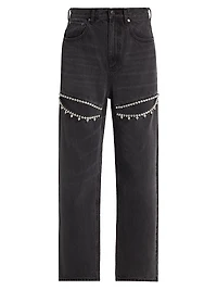 Crystal Slit High-rise Straight-Leg Jeans