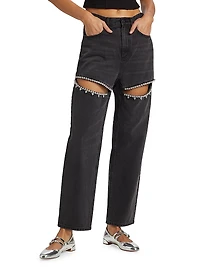 Crystal Slit High-rise Straight-Leg Jeans