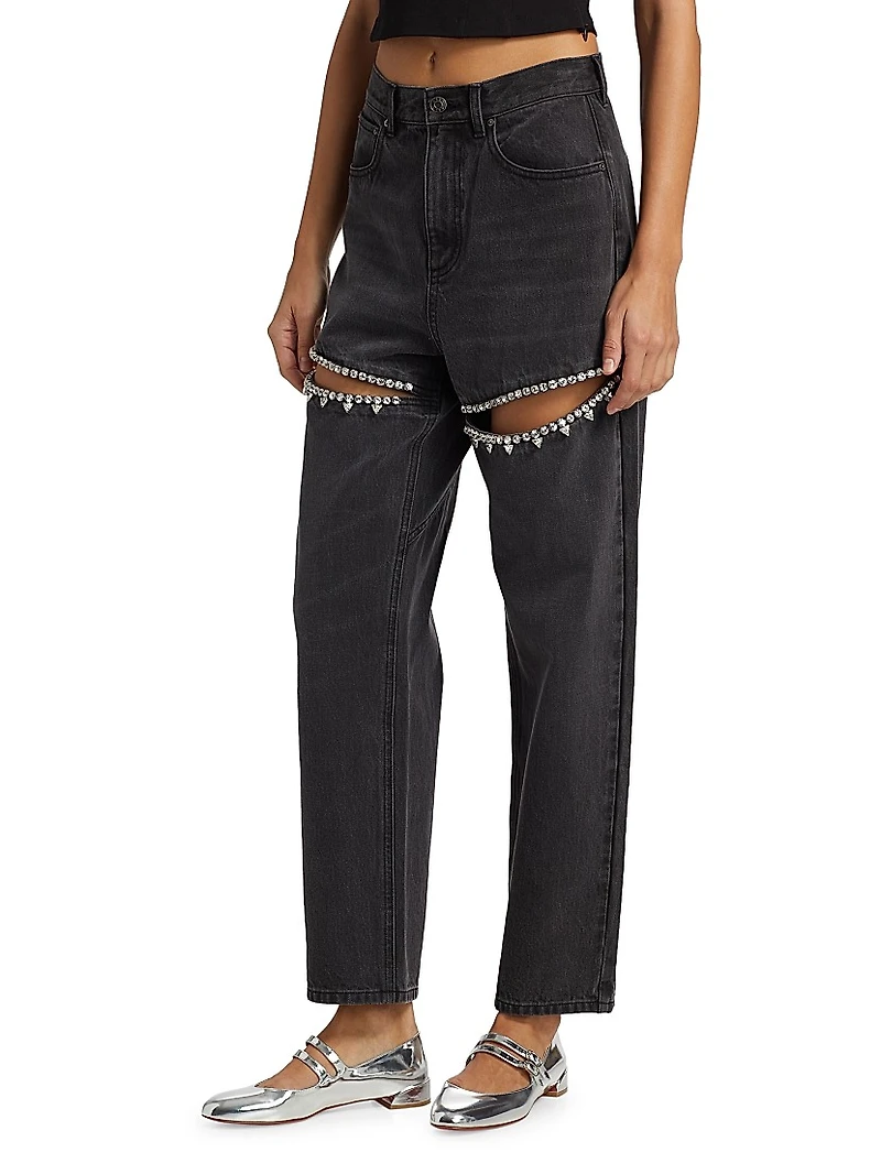 Crystal Slit High-rise Straight-Leg Jeans