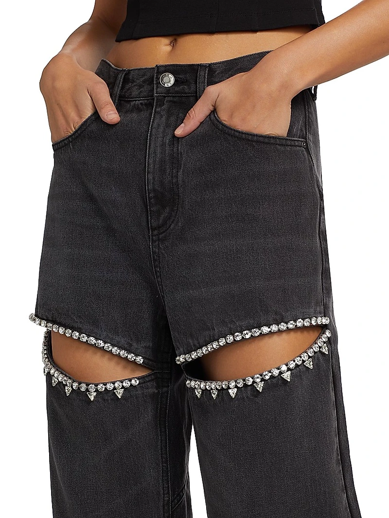 Crystal Slit High-rise Straight-Leg Jeans