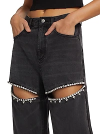 Crystal Slit High-rise Straight-Leg Jeans