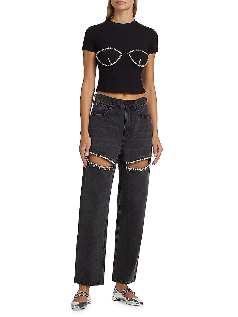 Crystal Slit High-rise Straight-Leg Jeans