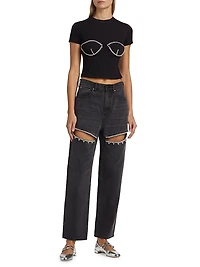 Crystal Slit High-rise Straight-Leg Jeans