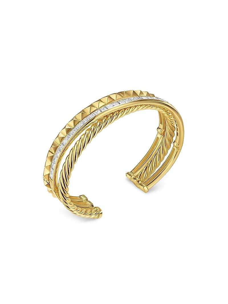 Crossover Three Row Cuff Bracelet 18K Yellow Gold