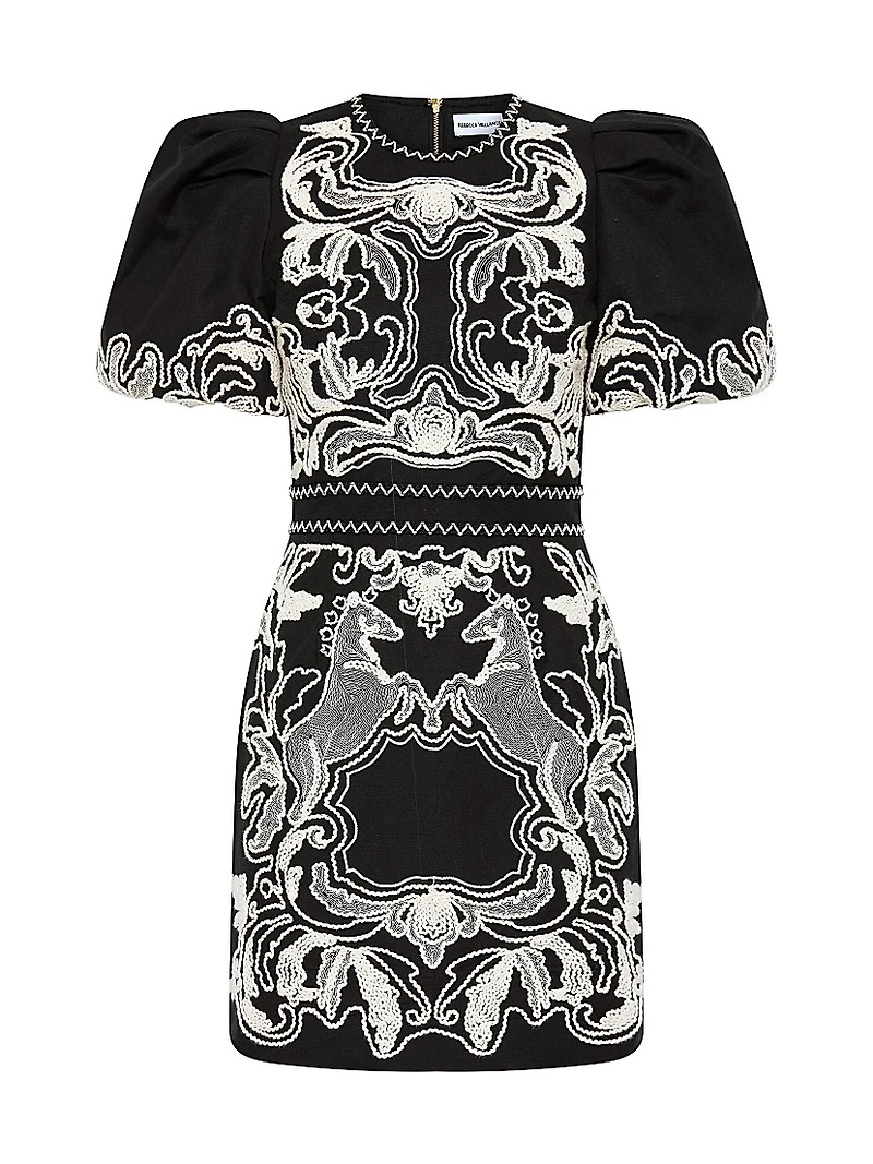 Azera Puff-Sleeve Embroidered Minidress