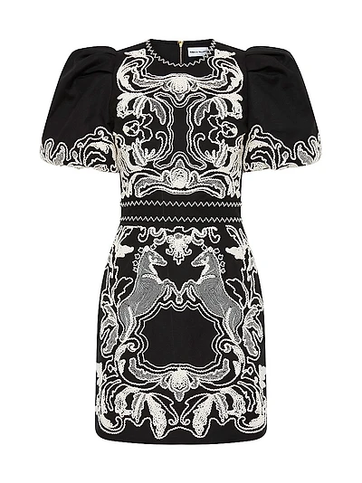 Azera Puff-Sleeve Embroidered Minidress