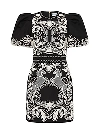 Azera Puff-Sleeve Embroidered Minidress