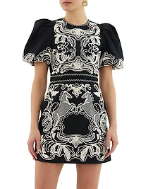 Azera Puff-Sleeve Embroidered Minidress