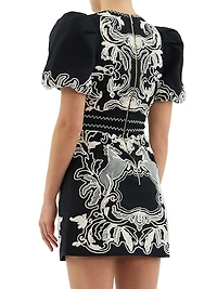 Azera Puff-Sleeve Embroidered Minidress