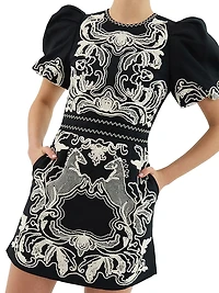 Azera Puff-Sleeve Embroidered Minidress