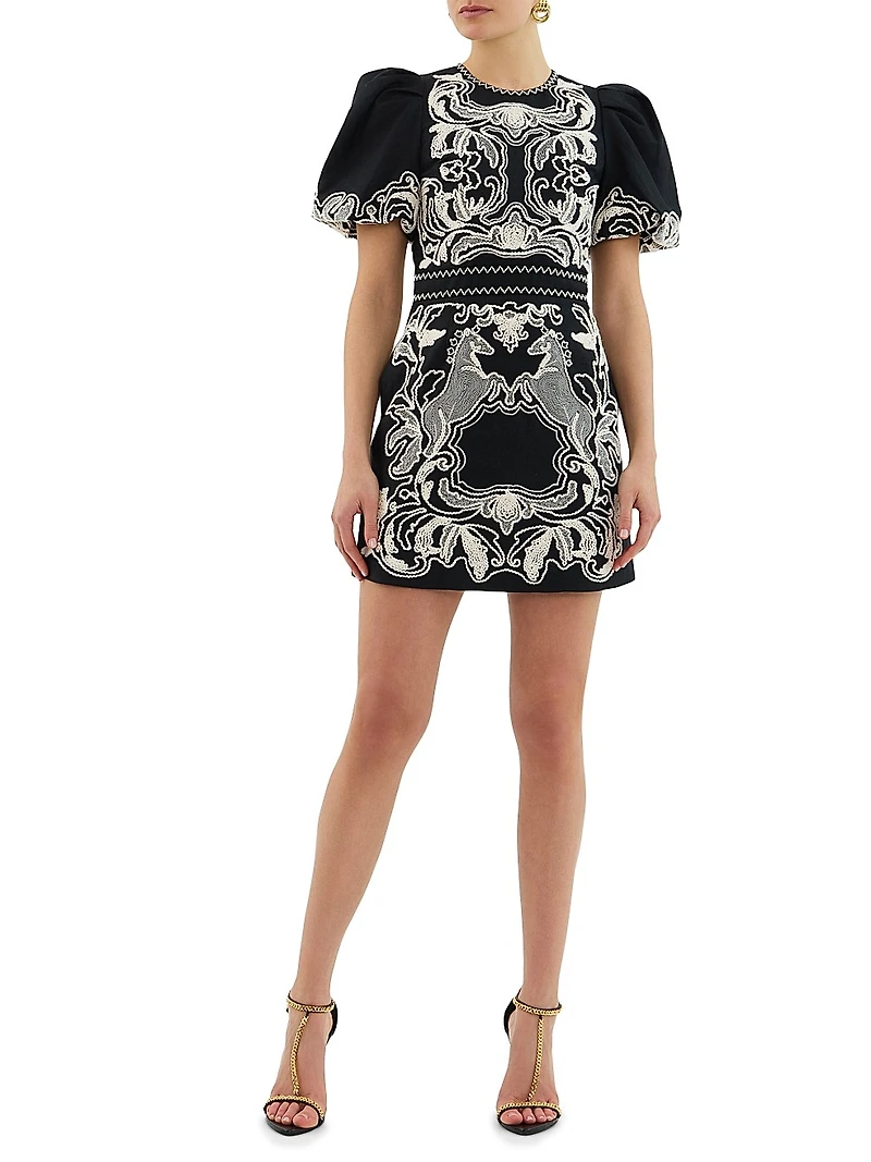 Azera Puff-Sleeve Embroidered Minidress