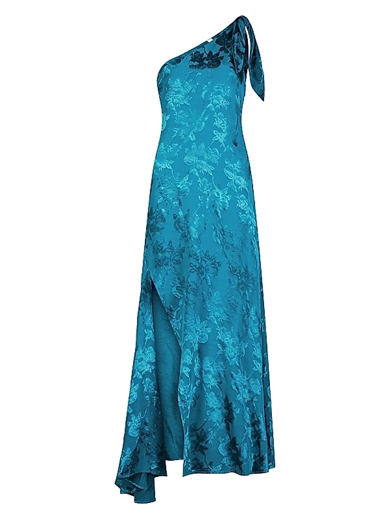 Audrey Satin Jacquard One-Shoulder Maxi Dress