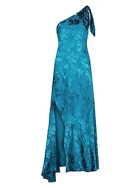 Audrey Satin Jacquard One-Shoulder Maxi Dress