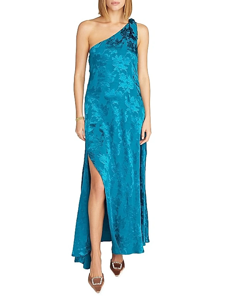 Audrey Satin Jacquard One-Shoulder Maxi Dress