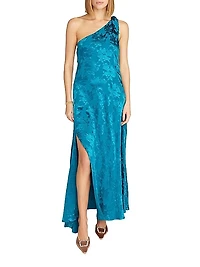 Audrey Satin Jacquard One-Shoulder Maxi Dress