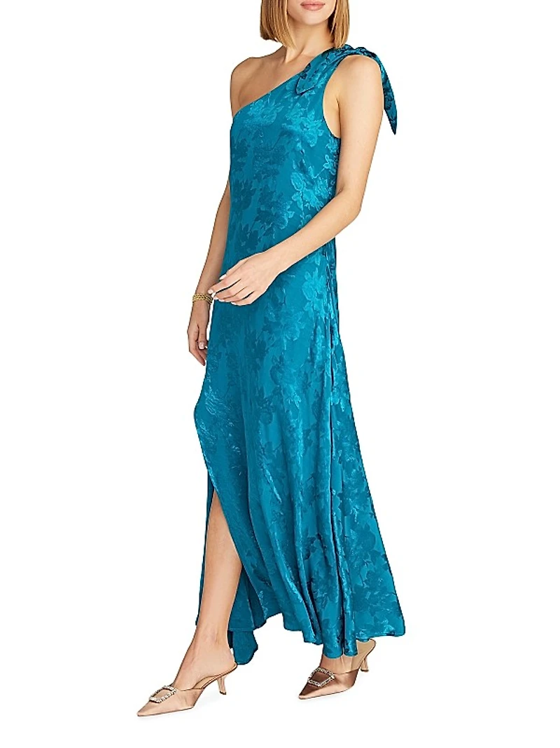 Audrey Satin Jacquard One-Shoulder Maxi Dress