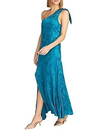 Audrey Satin Jacquard One-Shoulder Maxi Dress