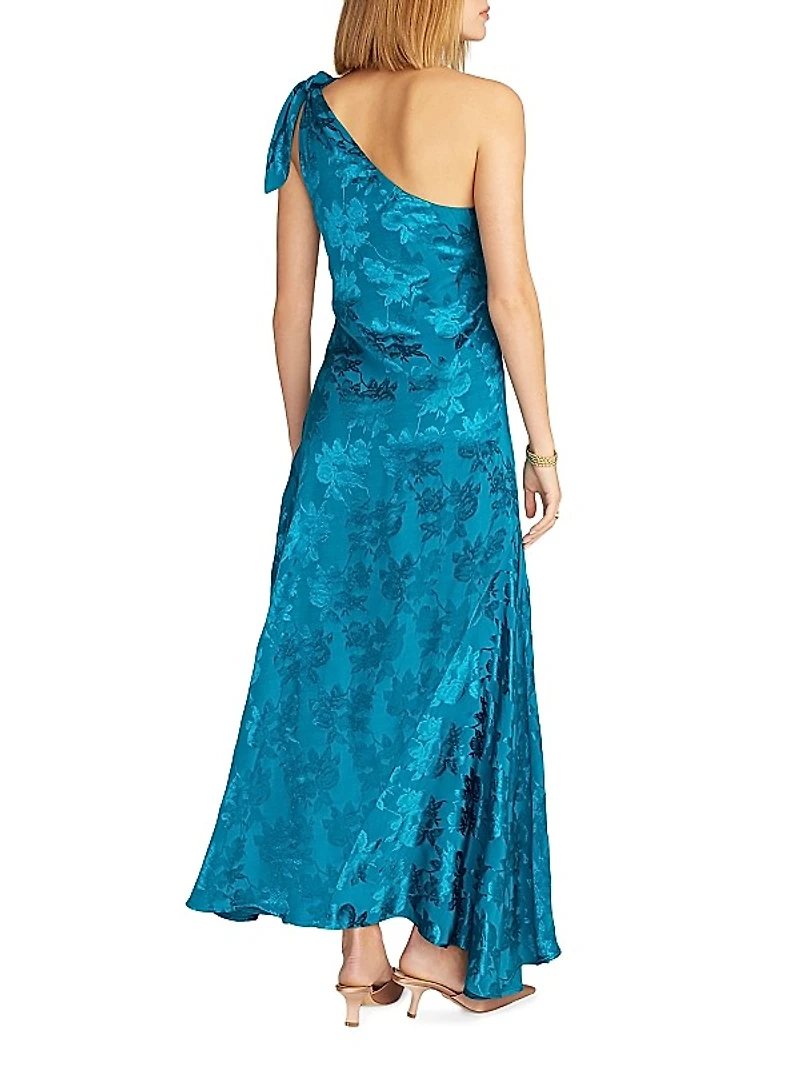 Audrey Satin Jacquard One-Shoulder Maxi Dress