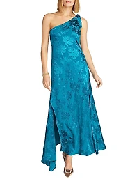 Audrey Satin Jacquard One-Shoulder Maxi Dress