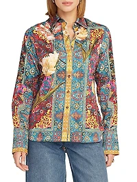 Priscilla Printed Stretch-Cotton Long-Sleeve Shirt
