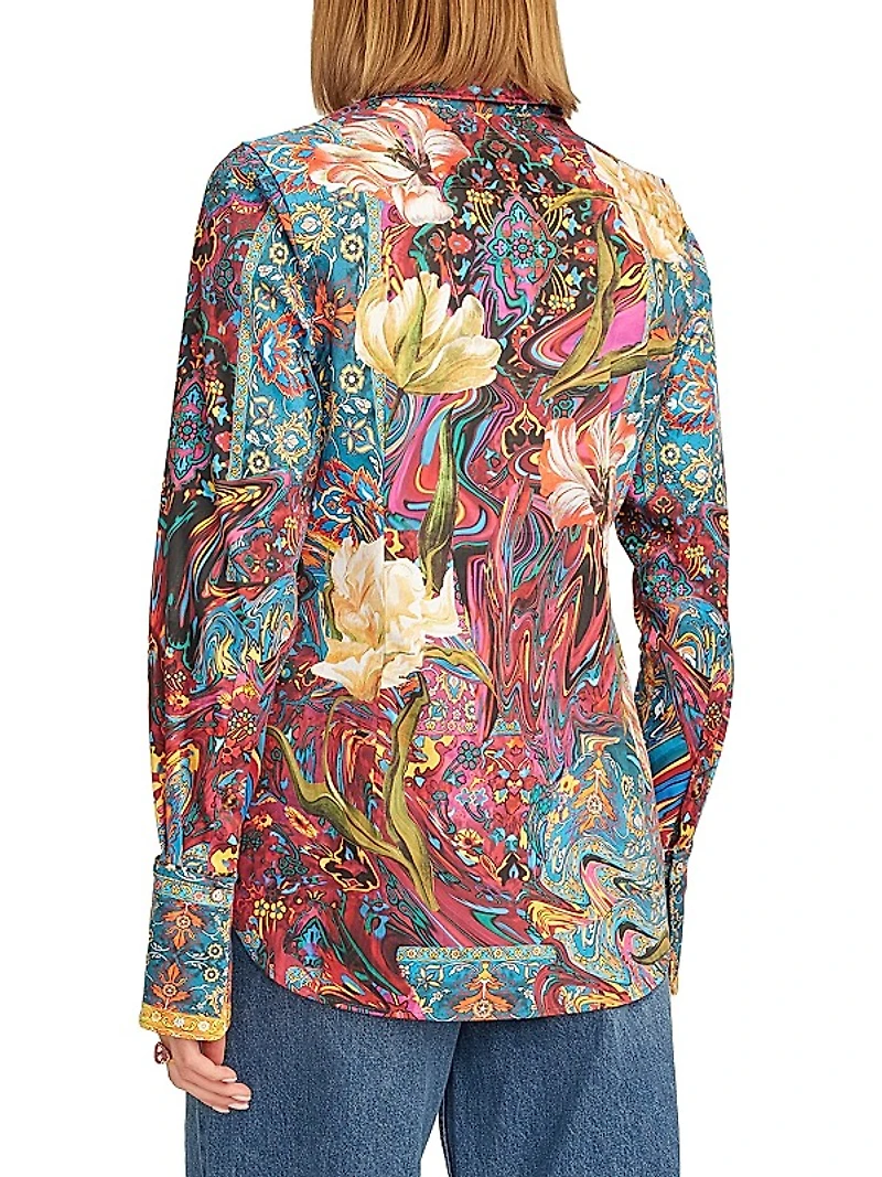 Priscilla Printed Stretch-Cotton Long-Sleeve Shirt