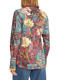 Priscilla Printed Stretch-Cotton Long-Sleeve Shirt