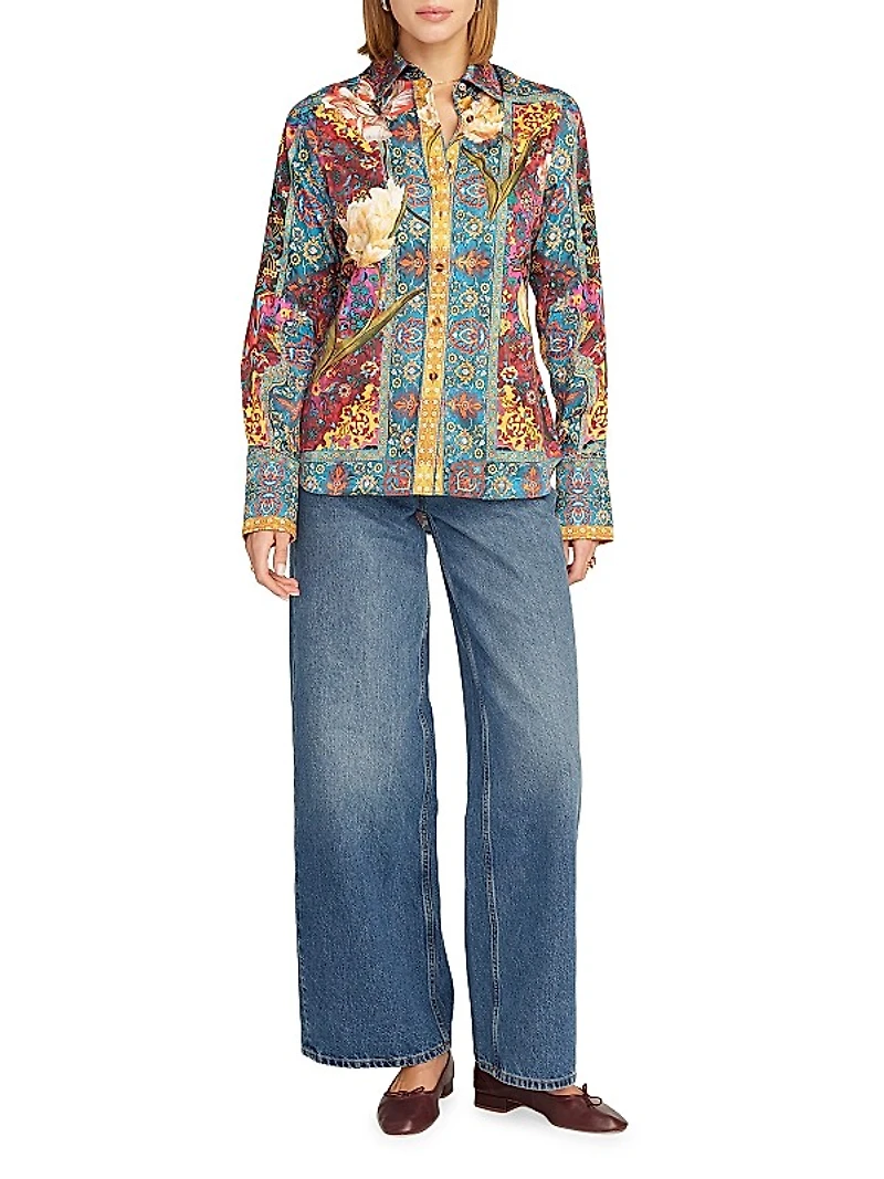 Priscilla Printed Stretch-Cotton Long-Sleeve Shirt