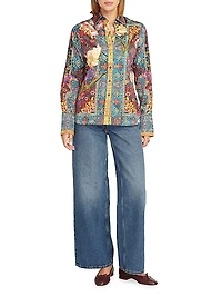 Priscilla Printed Stretch-Cotton Long-Sleeve Shirt