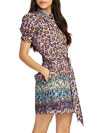 Carolina Leopard Cotton Short-Sleeve Mini-Shirtdress