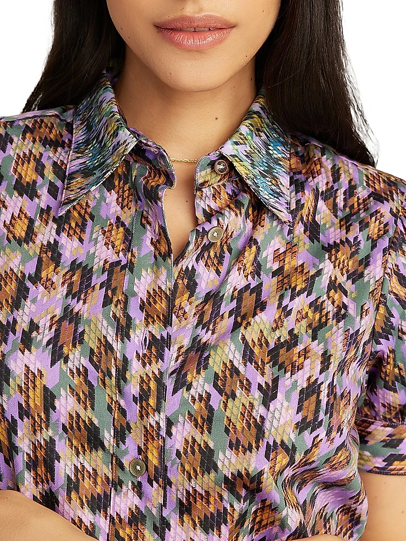 Carolina Leopard Cotton Short-Sleeve Mini-Shirtdress