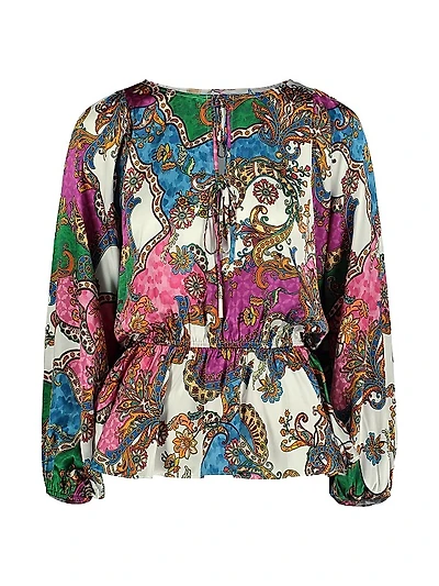 Mazie Paisley Silk-Blend Long-Sleeve Shirt
