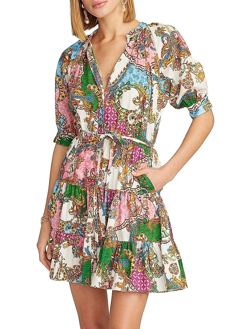 Sydney Paisley Tiered Short-Sleeve Minidress