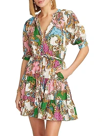 Sydney Paisley Tiered Short-Sleeve Minidress